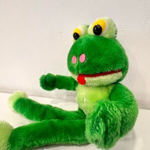 Russ Bright Green Plush Frog with Yellow Eyes and Pink Nostrils